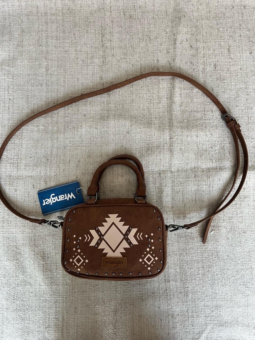 Wrangler Brown Crossbody Bag with Cream Southwestern Pattern